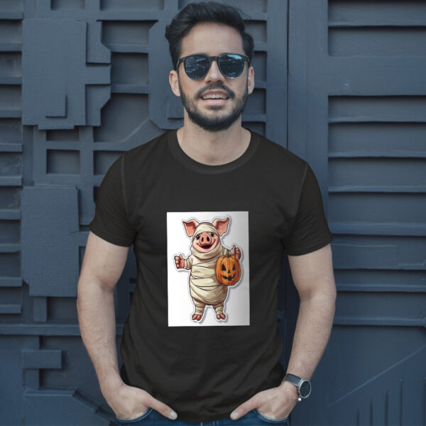 A Cartoon Of A Pig Wearing A Pumpkin And A Pumpkin T-Shirt - Image 2