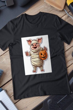 A Cartoon Of A Pig Wearing A Pumpkin And A Pumpkin T-Shirt