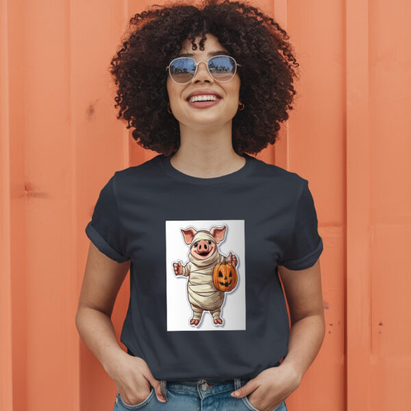 A Cartoon Of A Pig Wearing A Pumpkin And A Pumpkin T-Shirt - Image 3