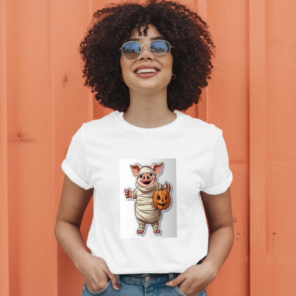 A Cartoon Of A Pig Wearing A Pumpkin And A Pumpkin T-Shirt - Image 11