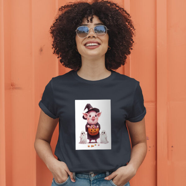 A Cartoon Of A Pig With A Pumpkin On It And A Pumpkin With Sprinkles On It T-Shirt - Image 3