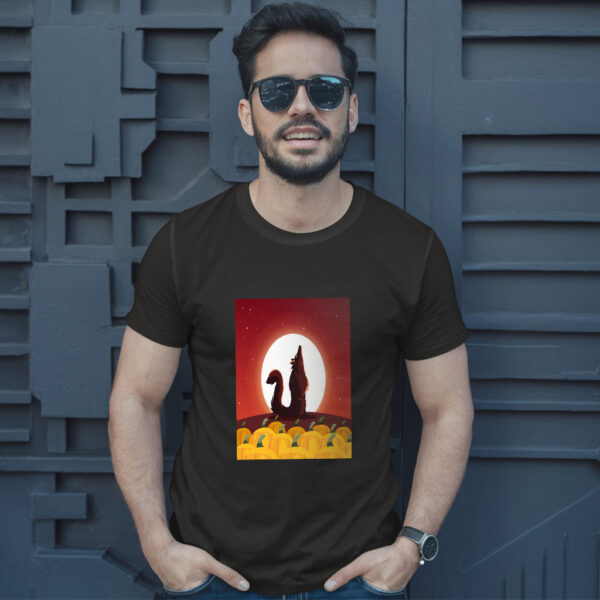 Angry Wolf Howling To The Moon In Scene Of Halloween T-Shirt - Image 2