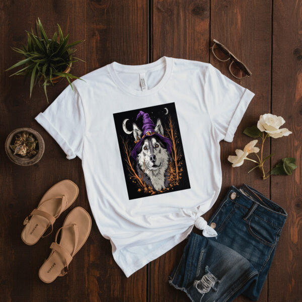 Arafed Wolf Wearing A Witch Hat And A Purple Hat T-Shirt