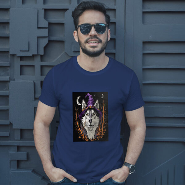 Arafed Wolf Wearing A Witch Hat And A Purple Hat T-Shirt - Image 4