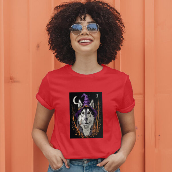 Arafed Wolf Wearing A Witch Hat And A Purple Hat T-Shirt - Image 9