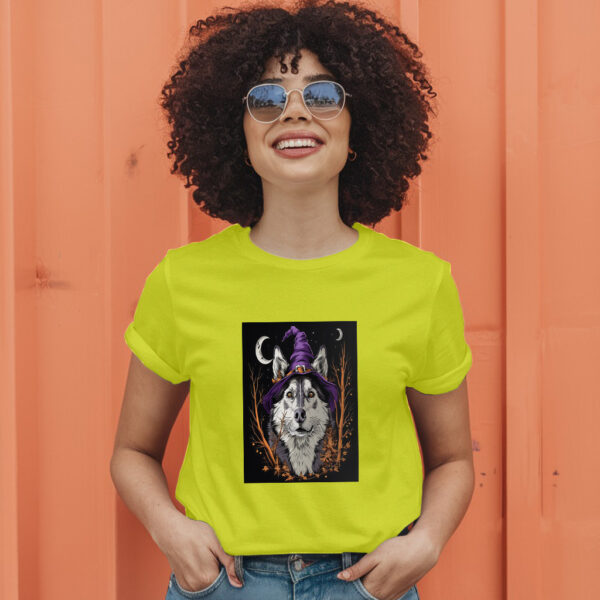 Arafed Wolf Wearing A Witch Hat And A Purple Hat T-Shirt - Image 13