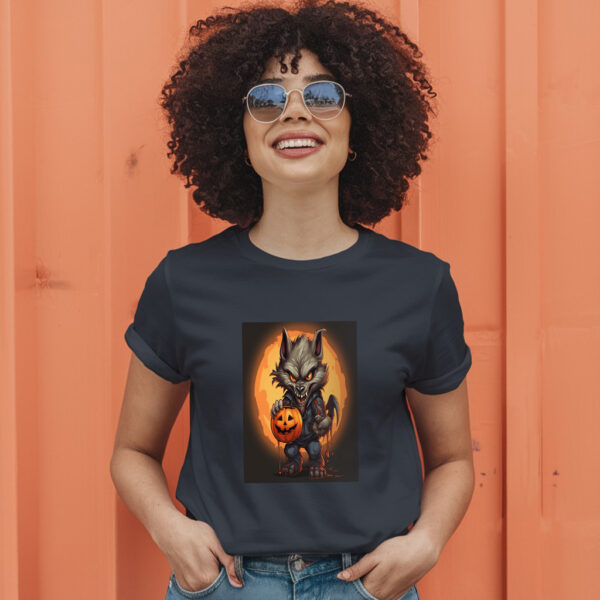 Cartoon Illustration Of A Werewolf Holding A Jack O Lantern Generative Ai T-Shirt - Image 3