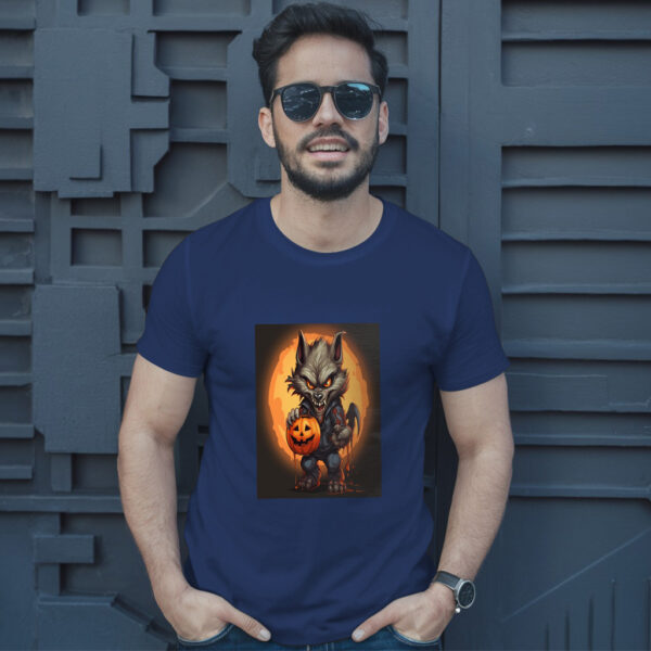 Cartoon Illustration Of A Werewolf Holding A Jack O Lantern Generative Ai T-Shirt - Image 4