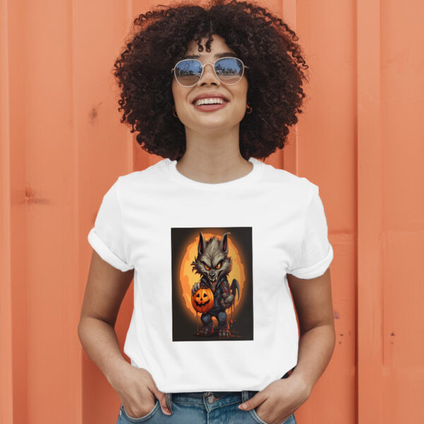 Cartoon Illustration Of A Werewolf Holding A Jack O Lantern Generative Ai T-Shirt - Image 11