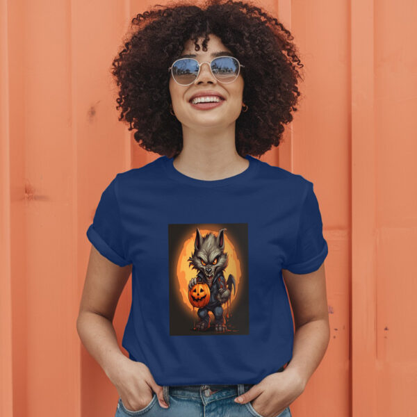 Cartoon Illustration Of A Werewolf Holding A Jack O Lantern Generative Ai T-Shirt - Image 5