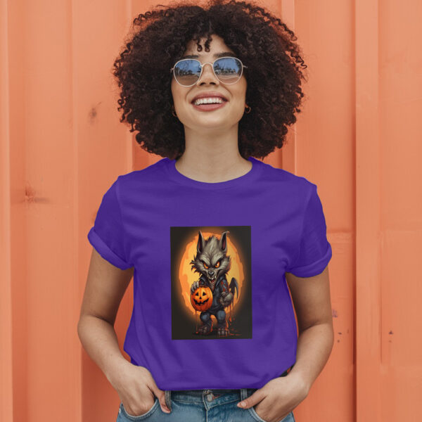 Cartoon Illustration Of A Werewolf Holding A Jack O Lantern Generative Ai T-Shirt - Image 7