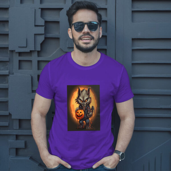 Cartoon Illustration Of A Werewolf Holding A Jack O Lantern Generative Ai T-Shirt - Image 6
