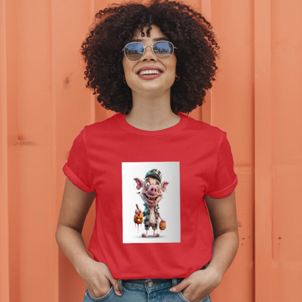 Cartoon Pig With A Hat And A Pumpkin In His Hand Generative Ai T-Shirt - Image 9