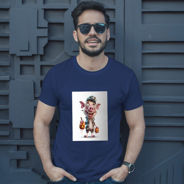 Cartoon Pig With A Hat And A Pumpkin In His Hand Generative Ai T-Shirt - Image 4