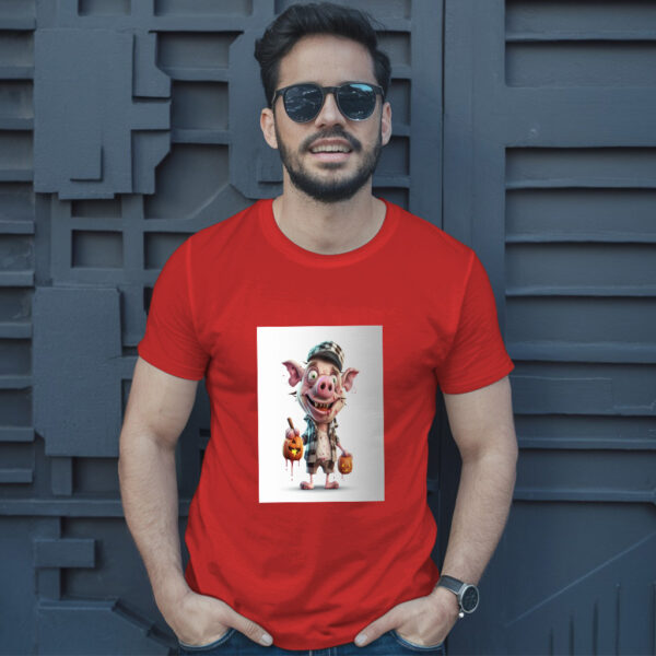 Cartoon Pig With A Hat And A Pumpkin In His Hand Generative Ai T-Shirt - Image 8
