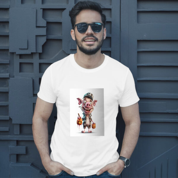 Cartoon Pig With A Hat And A Pumpkin In His Hand Generative Ai T-Shirt - Image 10