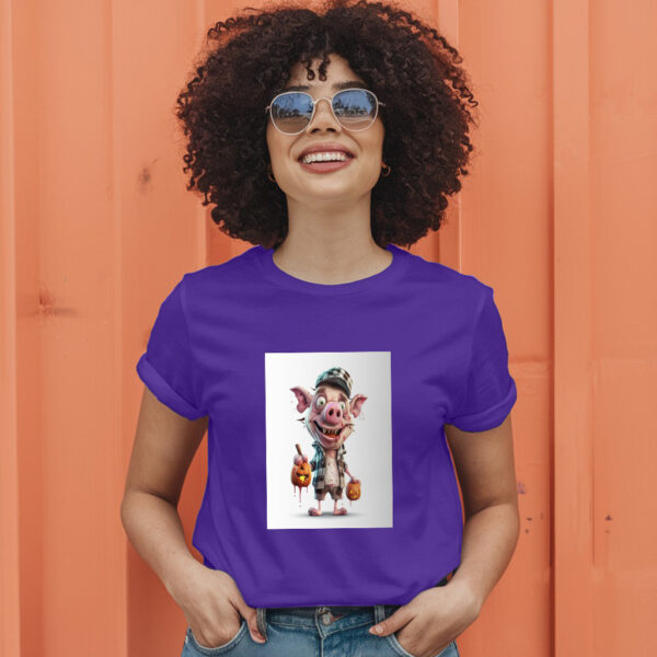 Cartoon Pig With A Hat And A Pumpkin In His Hand Generative Ai T-Shirt - Image 7