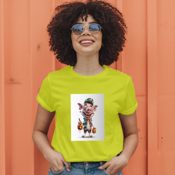 Cartoon Pig With A Hat And A Pumpkin In His Hand Generative Ai T-Shirt - Image 13