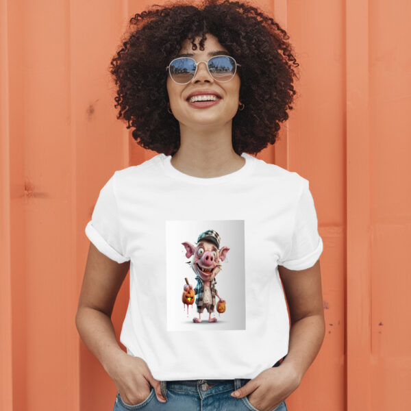 Cartoon Pig With A Hat And A Pumpkin In His Hand Generative Ai T-Shirt - Image 11