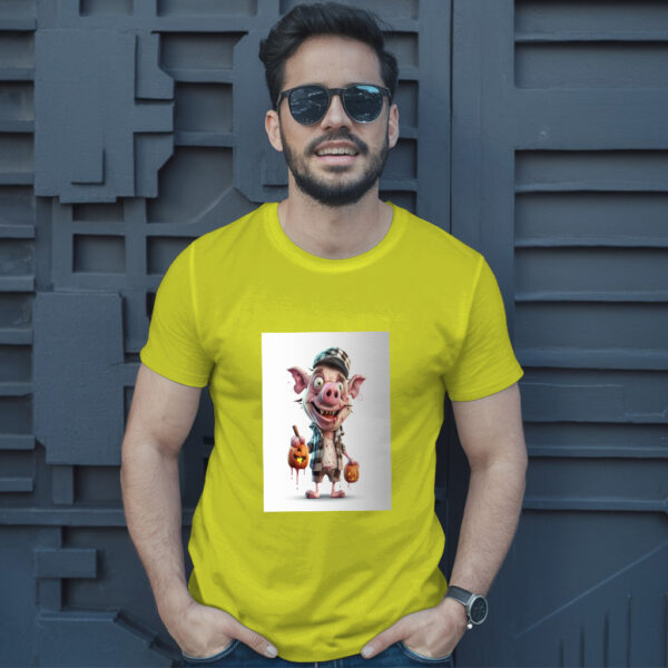 Cartoon Pig With A Hat And A Pumpkin In His Hand Generative Ai T-Shirt - Image 12