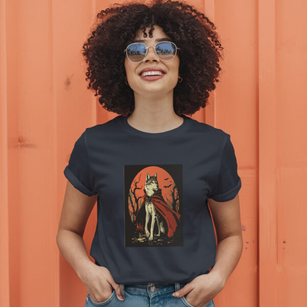 Charming Vector Illustration Of A Wolf In Vampire Attire T-Shirt - Image 3
