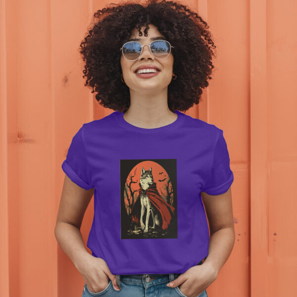 Charming Vector Illustration Of A Wolf In Vampire Attire T-Shirt - Image 7
