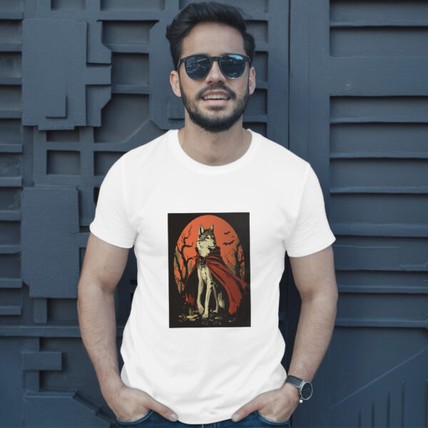Charming Vector Illustration Of A Wolf In Vampire Attire T-Shirt - Image 10