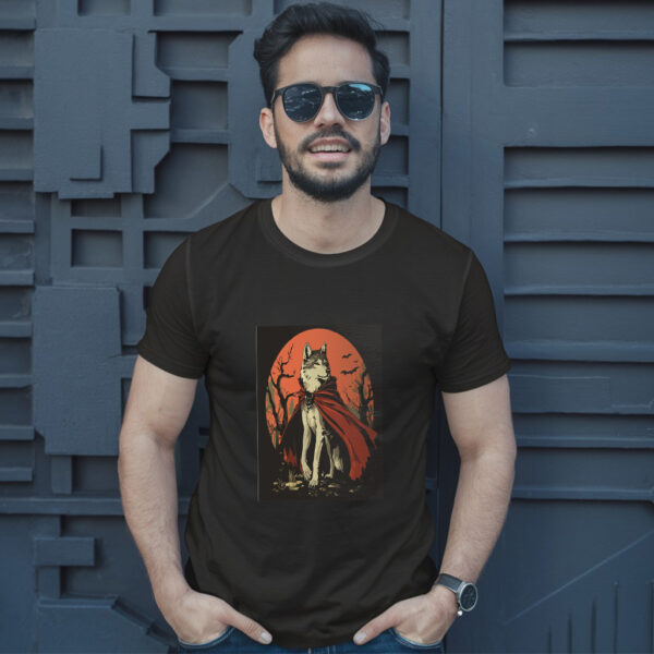Charming Vector Illustration Of A Wolf In Vampire Attire T-Shirt - Image 2
