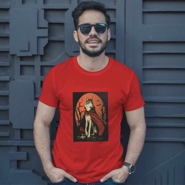 Charming Vector Illustration Of A Wolf In Vampire Attire T-Shirt - Image 8