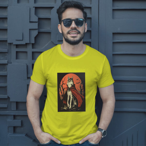 Charming Vector Illustration Of A Wolf In Vampire Attire T-Shirt - Image 12