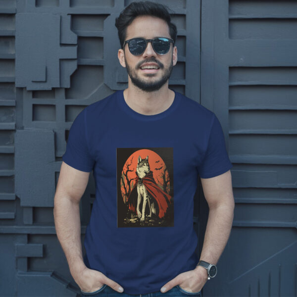 Charming Vector Illustration Of A Wolf In Vampire Attire T-Shirt - Image 4