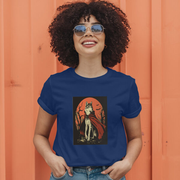 Charming Vector Illustration Of A Wolf In Vampire Attire T-Shirt - Image 5