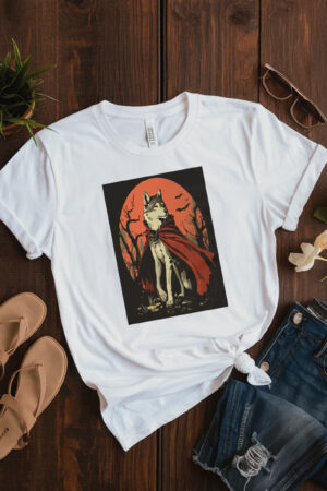 Charming Vector Illustration Of A Wolf In Vampire Attire T-Shirt