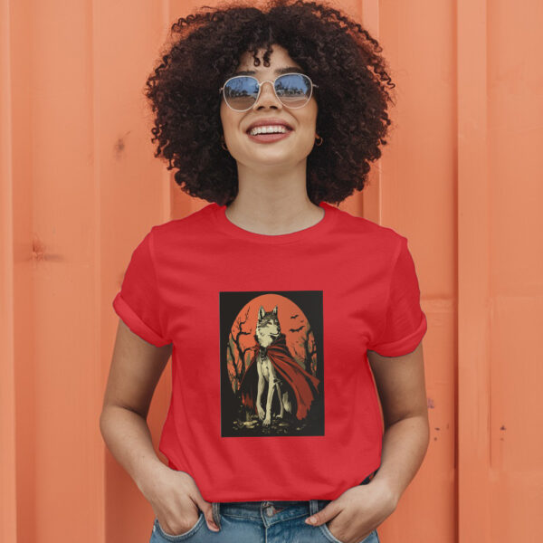 Charming Vector Illustration Of A Wolf In Vampire Attire T-Shirt - Image 9