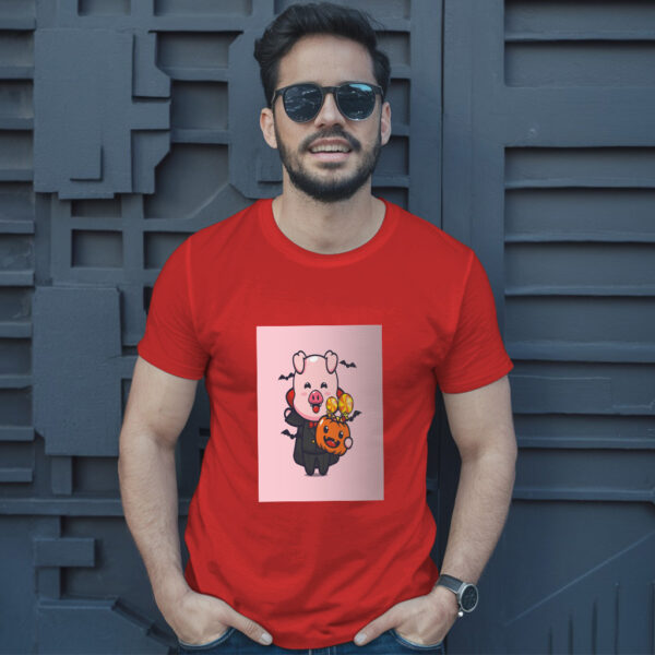 Cute Pig Vampire Holding Halloween Pumpkin  Halloween Cartoon Illustration T-Shirt - Image 8