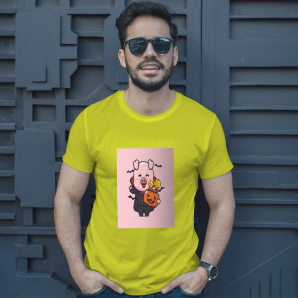 Cute Pig Vampire Holding Halloween Pumpkin  Halloween Cartoon Illustration T-Shirt - Image 12