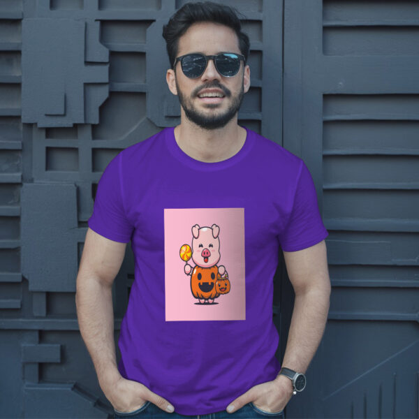Cute Pig With Halloween Pumpkin Costume  Halloween Cartoon Illustration T-Shirt - Image 6