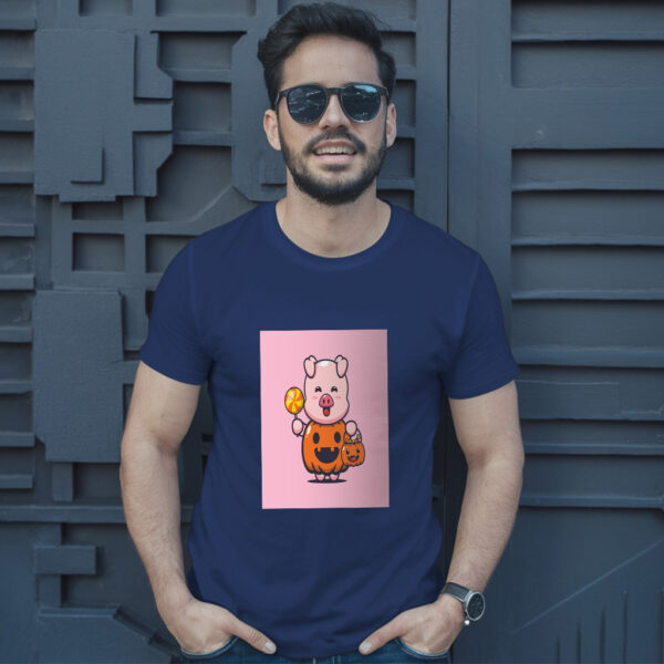 Cute Pig With Halloween Pumpkin Costume  Halloween Cartoon Illustration T-Shirt - Image 4