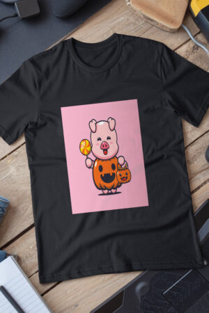 Cute Pig With Halloween Pumpkin Costume  Halloween Cartoon Illustration T-Shirt