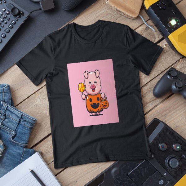 Cute Pig With Halloween Pumpkin Costume  Halloween Cartoon Illustration T-Shirt