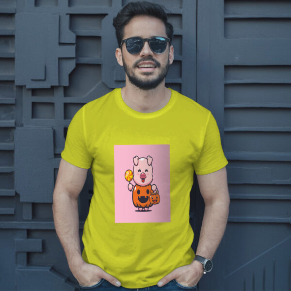 Cute Pig With Halloween Pumpkin Costume  Halloween Cartoon Illustration T-Shirt - Image 12