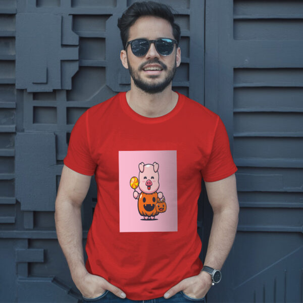 Cute Pig With Halloween Pumpkin Costume  Halloween Cartoon Illustration T-Shirt - Image 8
