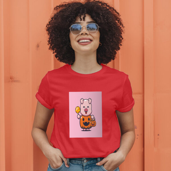 Cute Pig With Halloween Pumpkin Costume  Halloween Cartoon Illustration T-Shirt - Image 9