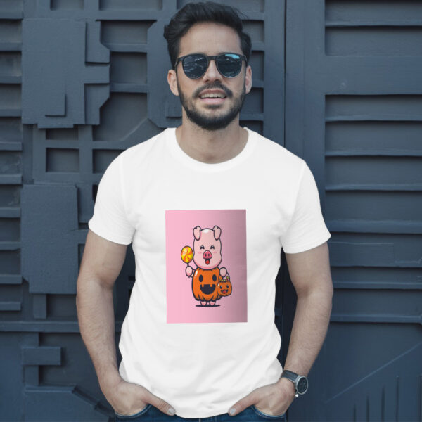 Cute Pig With Halloween Pumpkin Costume  Halloween Cartoon Illustration T-Shirt - Image 10
