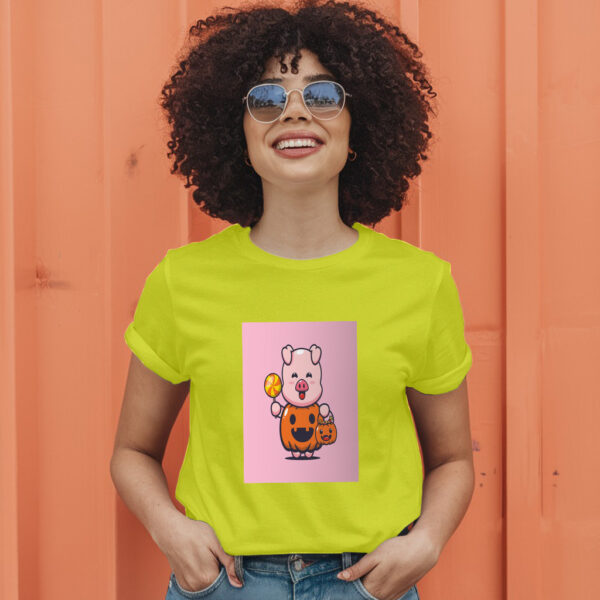 Cute Pig With Halloween Pumpkin Costume  Halloween Cartoon Illustration T-Shirt - Image 13