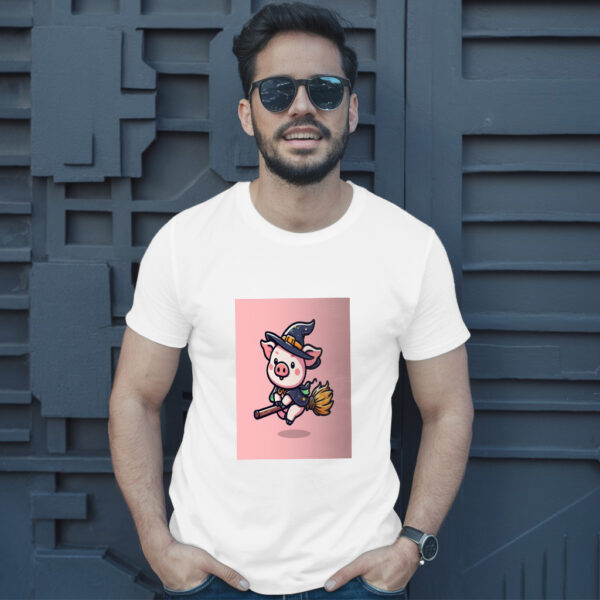 Cute Witch Pig Flying With Magic Broom Cartoon Vector Icon Illustration T-Shirt - Image 10
