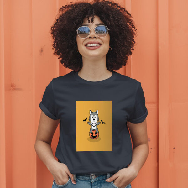Cute Wolf In Halloween Cartoon Illustration 2 T-Shirt - Image 3