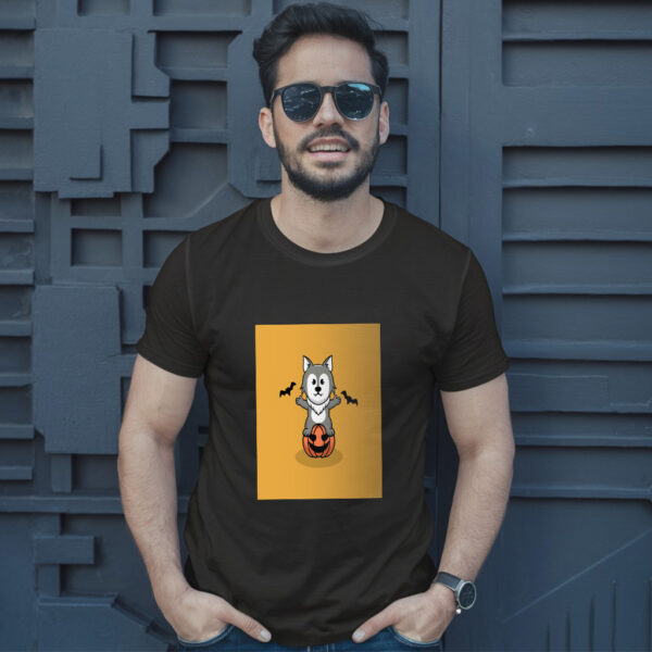 Cute Wolf In Halloween Cartoon Illustration 2 T-Shirt - Image 2