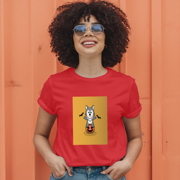 Cute Wolf In Halloween Cartoon Illustration 2 T-Shirt - Image 9