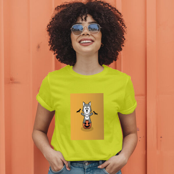 Cute Wolf In Halloween Cartoon Illustration 2 T-Shirt - Image 13